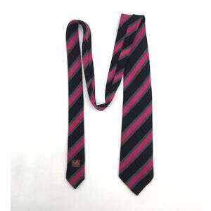 Hermes Bright Pink on Black Grey Striped Wool and Silk Blend Neck Tie 758817T